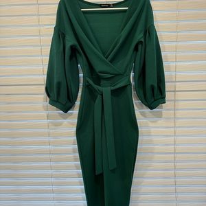 Boohoo, Green, Calf length dress, size US 6, Formal/Work/Evening wear